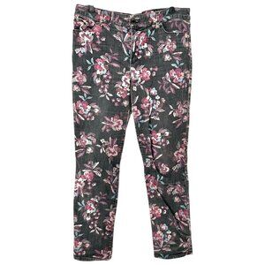 Bandolino Denim Pants Womens 12 Black Floral Print Cotton Blend Slim Fit Stretch